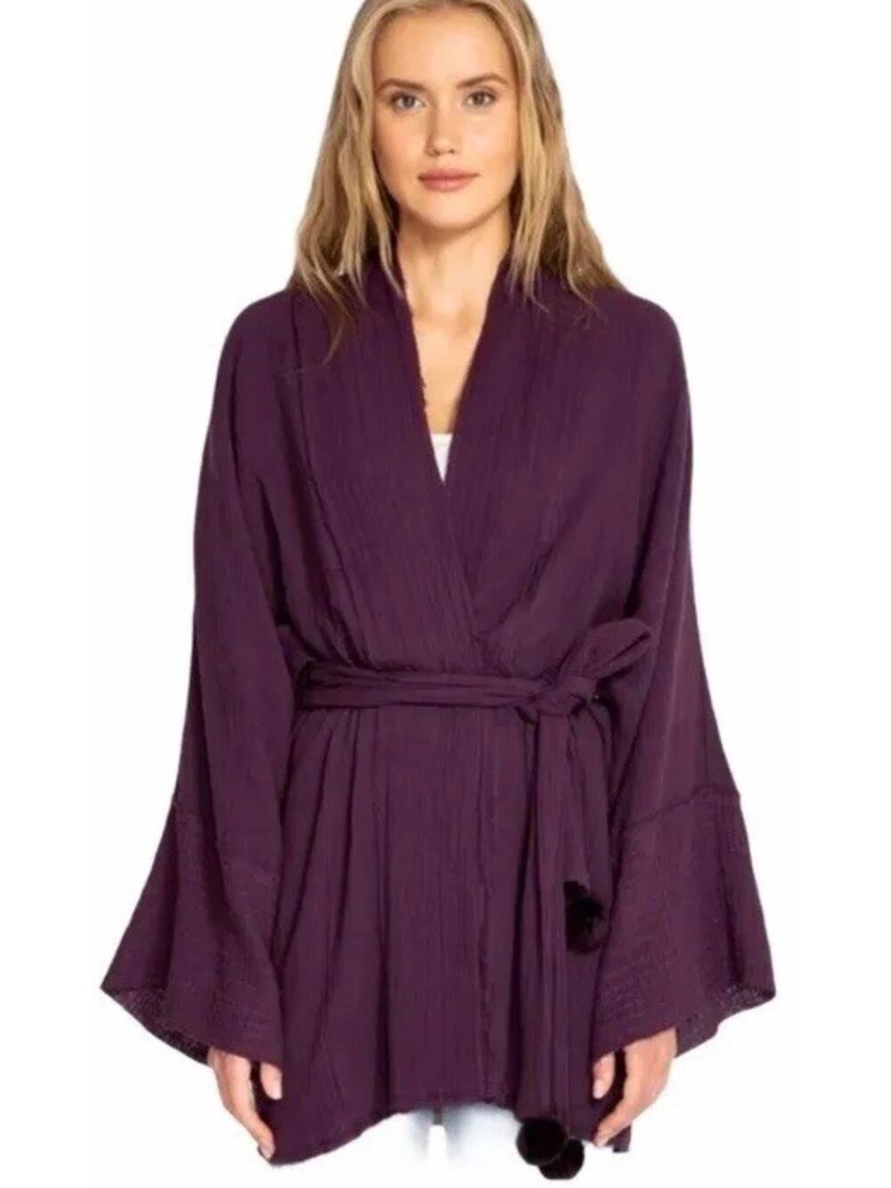 Johnny Was Calme Kimono Women XS S Purple Gauze Belted Boho Open Front